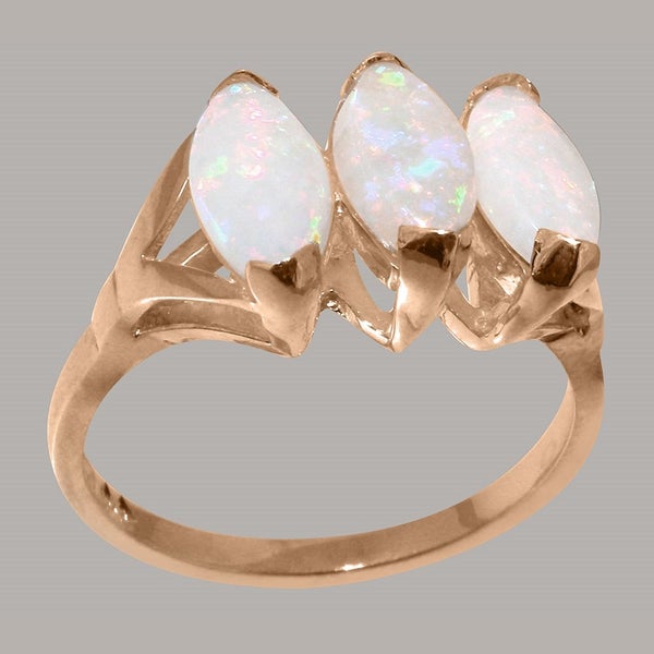 Rose Gold Natural Opal Womens Trilogy Ring - Full 9ct UK Hallmark Carousel 1