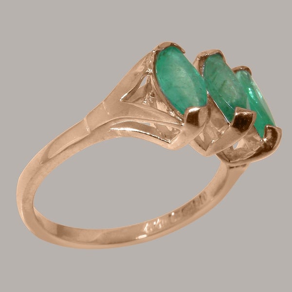 Rose Gold Natural Emerald Womens Trilogy Ring - Full 9ct UK Hallmark Carousel 2
