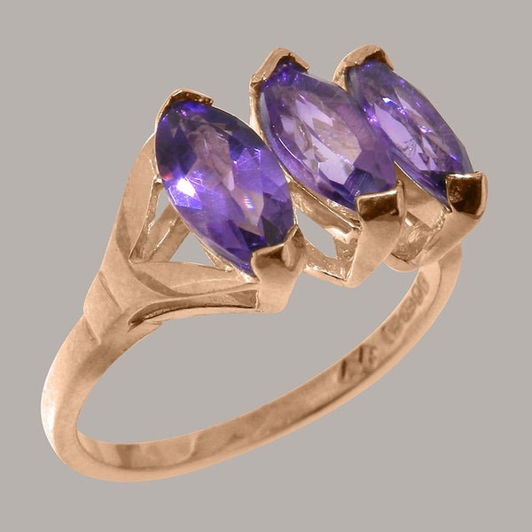 Rose Gold Natural Amethyst Womens Trilogy Ring - Full 9ct UK Hallmark Carousel 1