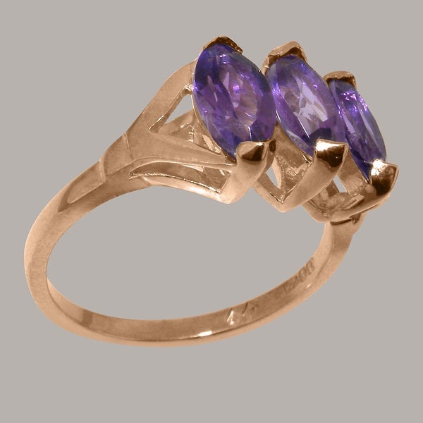 Rose Gold Natural Amethyst Womens Trilogy Ring - Full 9ct UK Hallmark Carousel 2