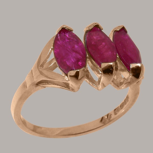 Rose Gold Natural Ruby Womens Trilogy Ring - Full 9ct UK Hallmark Carousel 1