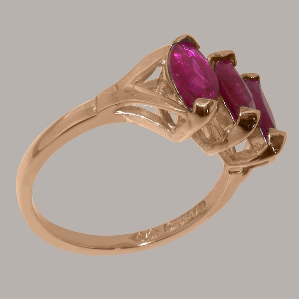 Rose Gold Natural Ruby Womens Trilogy Ring - Full 9ct UK Hallmark Carousel 2