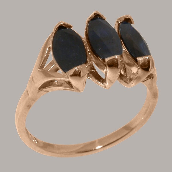 Rose Gold Natural Sapphire Womens Trilogy Ring - Full 9ct UK Hallmark Carousel 1