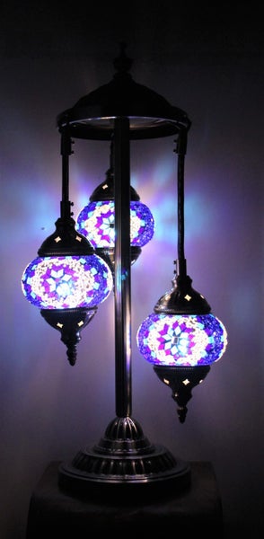 Turkish Mosaic Floor Lamp 3 globe Blue Carousel 1