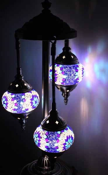 Turkish Mosaic Floor Lamp 3 globe Blue Carousel 2