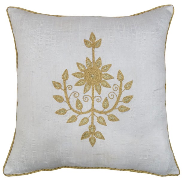 Poly Dupion Square Cushion Cover Throw Floral Embroidered Gray Pillow Case