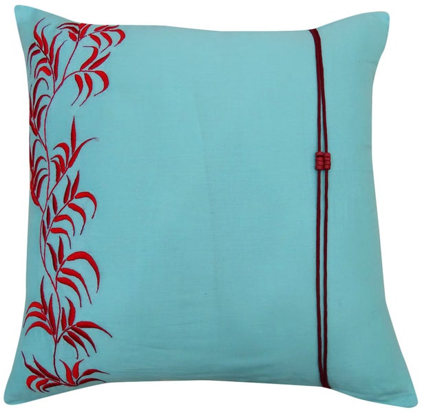 S4sassy Leaf Embroidered Pillow Cover Designer Cotton Cushion Case