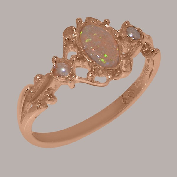 Rose Gold Natural Opal & Pearl Womens Trilogy Ring - Full 9ct UK Hallmark Carousel 1