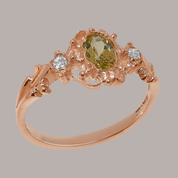 Rose Gold Peridot & Diamond Womens Trilogy Ring - Full 14ct Gold UK Hallmark Carousel 2