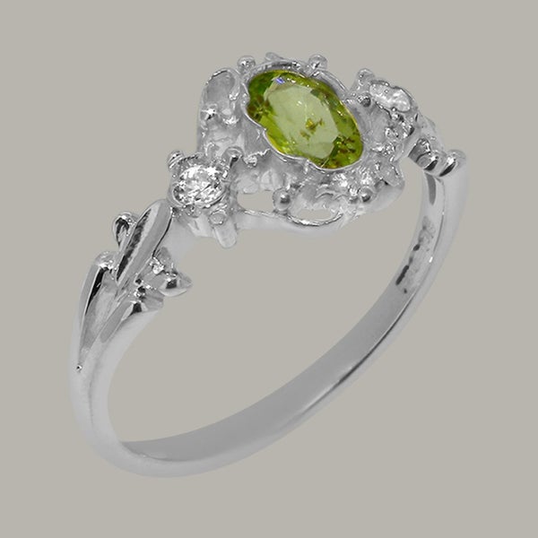 Solid Silver Peridot & Diamond Womens Trilogy Ring - Full 925 UK Hallmark Carousel 1