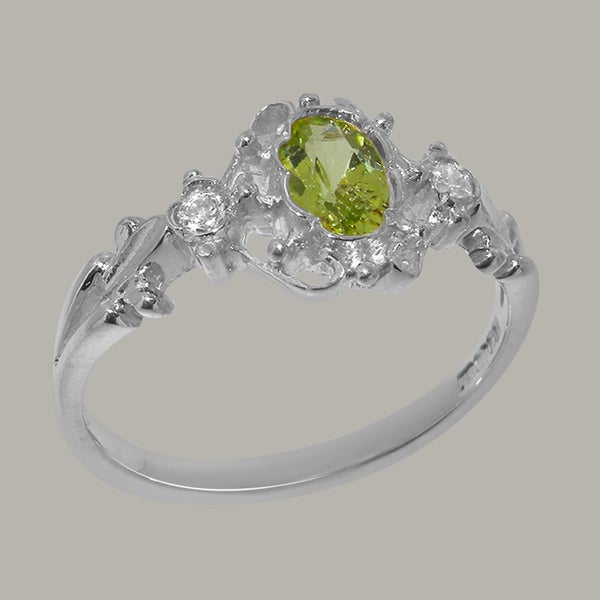 Solid Silver Peridot & Diamond Womens Trilogy Ring - Full 925 UK Hallmark Carousel 2
