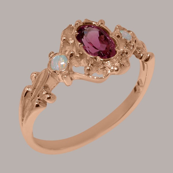 Rose Gold Pink Tourmaline & Opal Trilogy Ring - Full 14ct Gold UK Hallmark Carousel 1