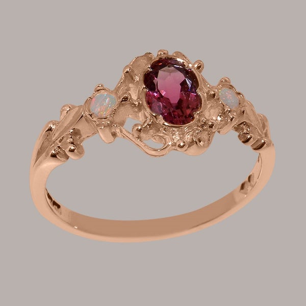 Rose Gold Pink Tourmaline & Opal Trilogy Ring - Full 14ct Gold UK Hallmark Carousel 2
