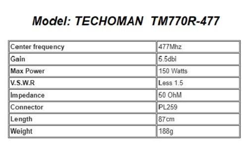 TECHOMAN UHF PRS (CB) Complete Mobile Antenna Tuned Antenna for 477MHz Carousel 11