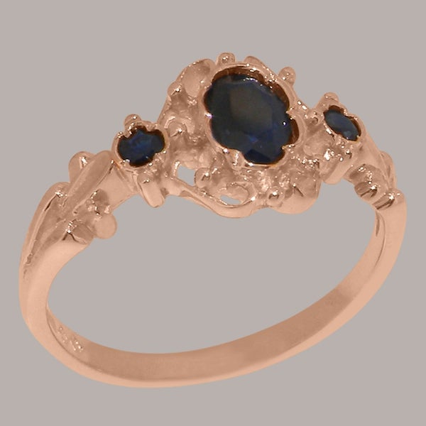 Rose Gold Natural Sapphire Womens Trilogy Ring - Full 14ct Gold UK Hallmark Carousel 2