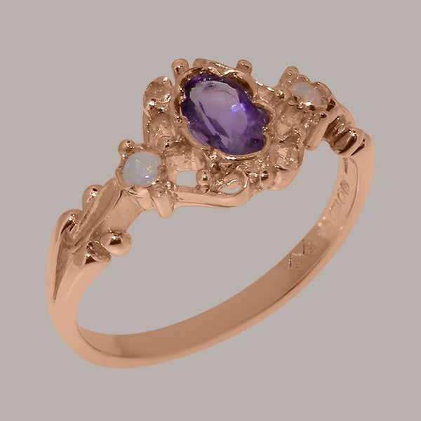 Rose Gold Amethyst & Opal Womens Trilogy Ring - Full 14ct Gold UK Hallmark Carousel 1