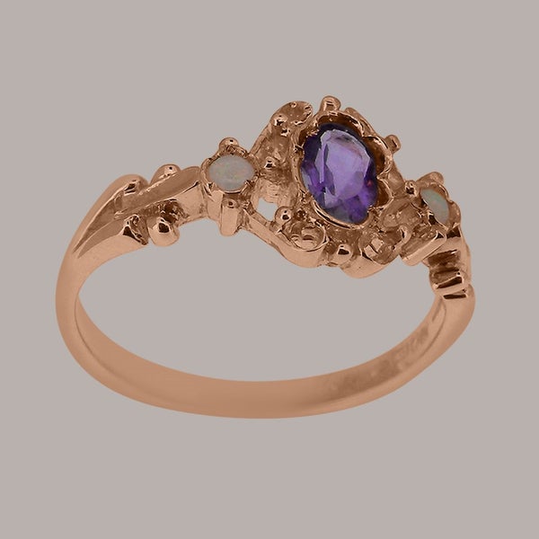 Rose Gold Amethyst & Opal Womens Trilogy Ring - Full 14ct Gold UK Hallmark Carousel 2