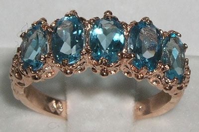 Rose Gold Natural Blue Topaz Womens Eternity Ring - Full 10ct Gold UK Hallmark Carousel 1