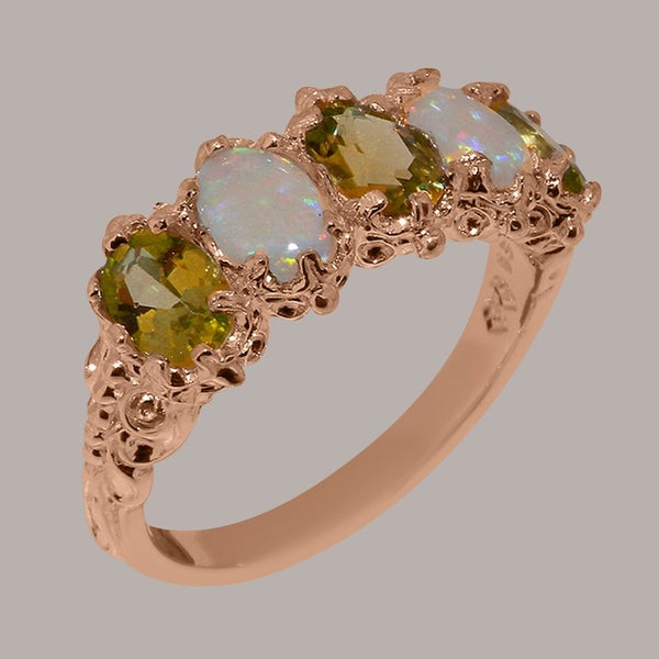 Rose Gold Natural Peridot & Opal Womens Eternity Ring - Full 9ct UK Hallmark Carousel 1
