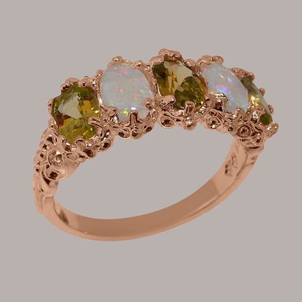 Rose Gold Natural Peridot & Opal Womens Eternity Ring - Full 9ct UK Hallmark Carousel 2
