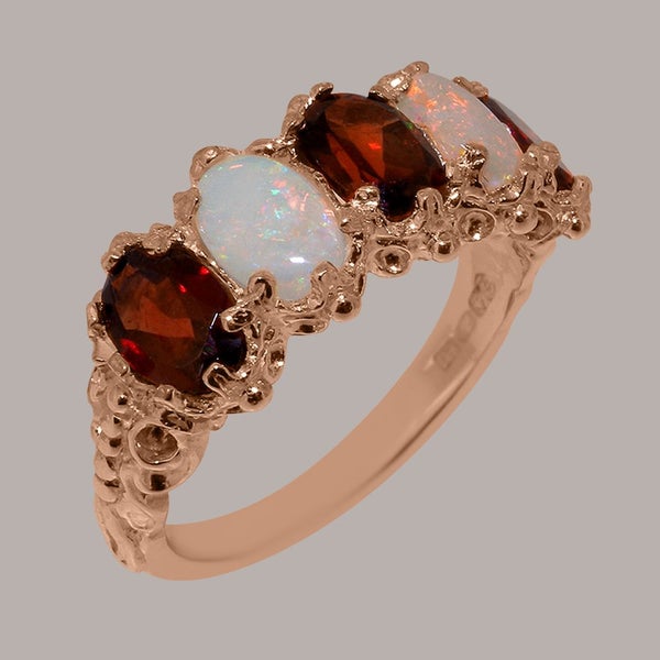 Rose Gold Real Garnet & Opal Womens Eternity Ring - Full 10ct Gold UK Hallmark Carousel 1