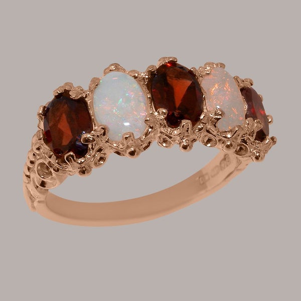 Rose Gold Real Garnet & Opal Womens Eternity Ring - Full 10ct Gold UK Hallmark Carousel 2