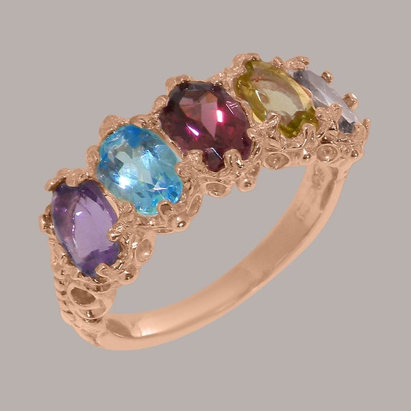 Rose Gold Natural Multi Gemstone Womens Eternity Ring - Full 9ct UK Hallmark Carousel 1