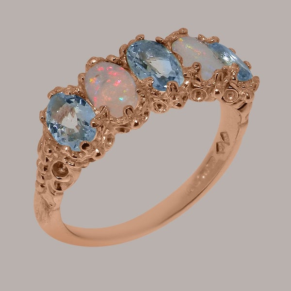 Rose Gold Real Aquamarine, Opal Womens Band Ring - Full 10ct Gold UK Hallmark Carousel 1