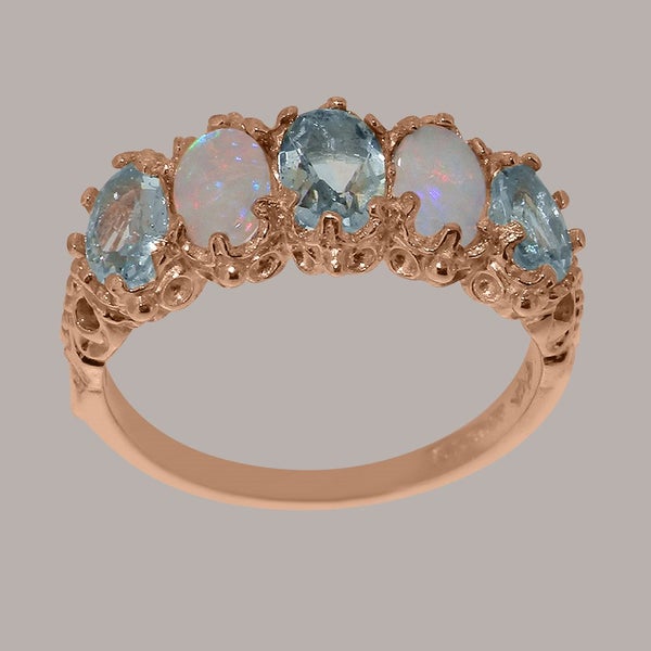 Rose Gold Real Aquamarine, Opal Womens Band Ring - Full 10ct Gold UK Hallmark Carousel 2