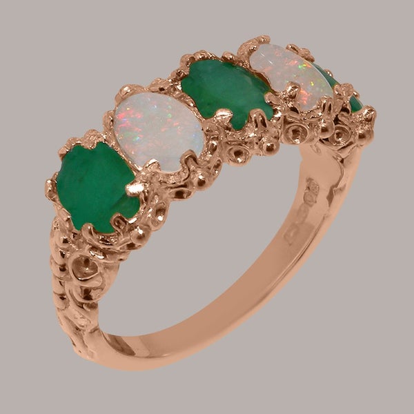 Rose Gold Natural Emerald & Opal Womens Eternity Ring - Full 9ct UK Hallmark Carousel 1