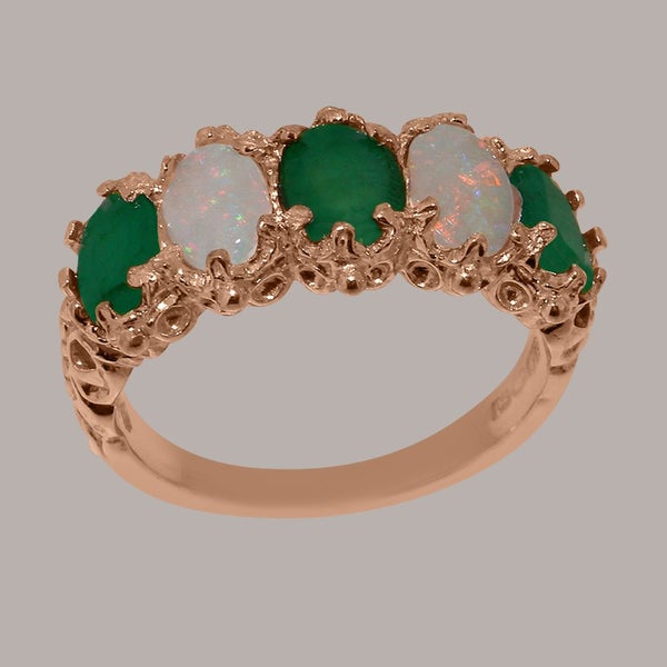 Rose Gold Natural Emerald & Opal Womens Eternity Ring - Full 9ct UK Hallmark Carousel 2