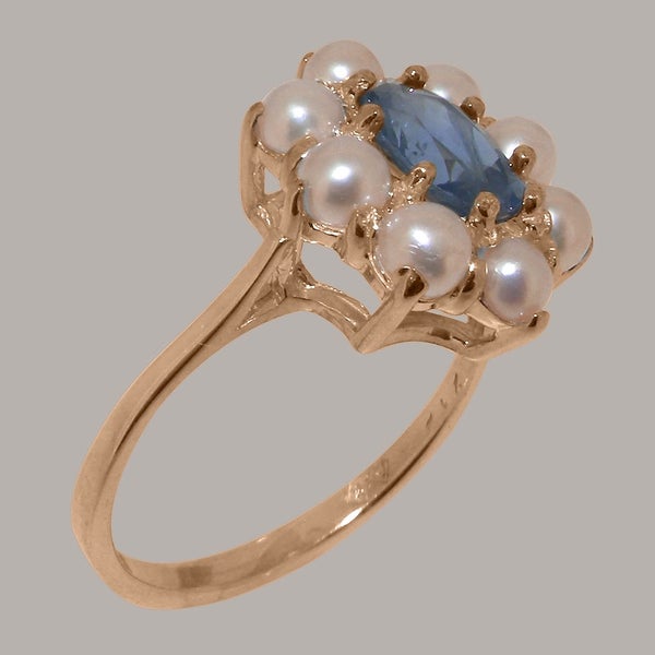 Rose Gold Real Sapphire & Pearl Womens Cluster Ring - Full 14ct Gold UK Hallmark Carousel 2