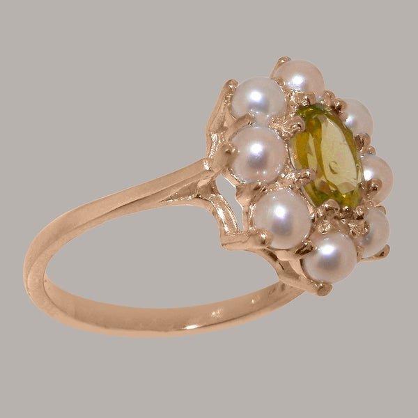 Rose Gold Real Peridot & Pearl Womens Cluster Ring - Full 14ct Gold UK Hallmark Carousel 2