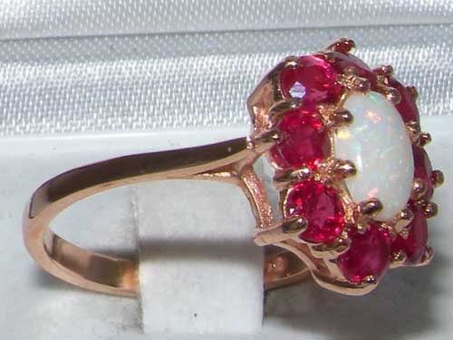 Rose Gold Natural Opal & Ruby Womens Cluster Ring - Full 14ct Gold UK Hallmark Carousel 2