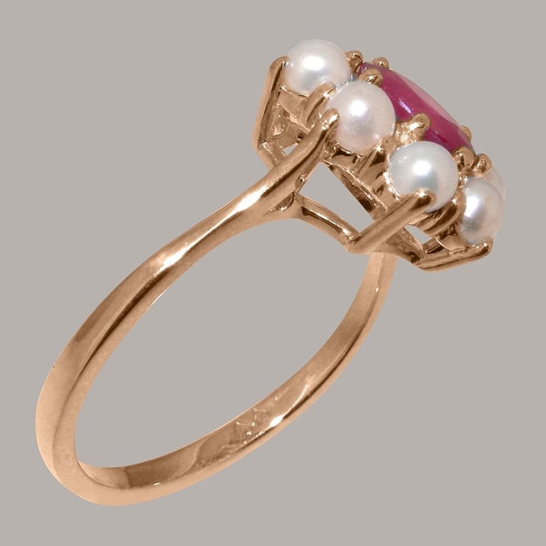 Rose Gold Natural Ruby & Pearl Womens Cluster Ring - Full 9ct UK Hallmark Carousel 2