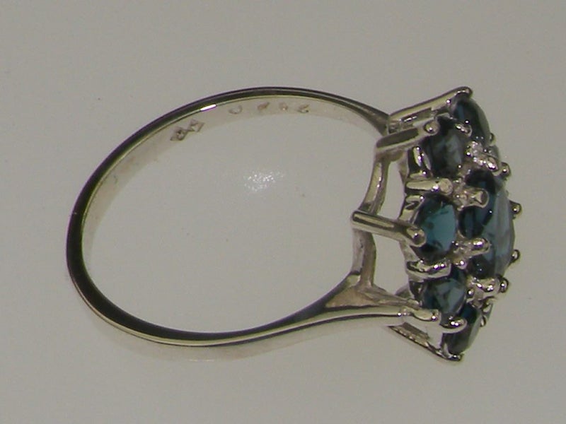 White Gold London Blue Topaz Womens Cluster Ring - Full 14ct Gold UK Hallmark Carousel 1