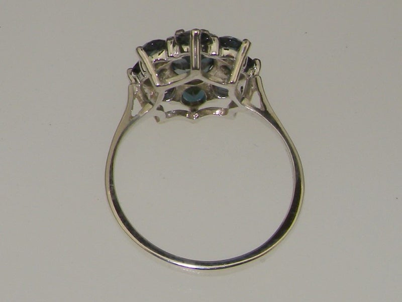 White Gold London Blue Topaz Womens Cluster Ring - Full 14ct Gold UK Hallmark Carousel 2