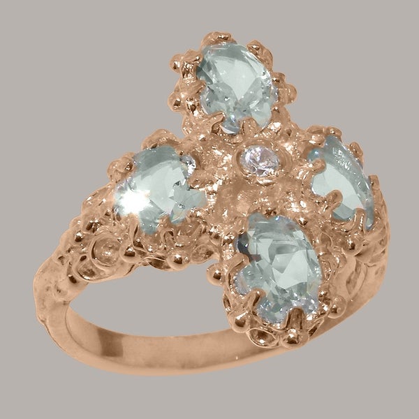 Rose Gold CZ & Aquamarine Womens Cluster Ring - Full 9ct UK Hallmark Carousel 1