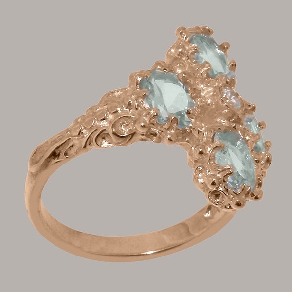 Rose Gold CZ & Aquamarine Womens Cluster Ring - Full 9ct UK Hallmark Carousel 2