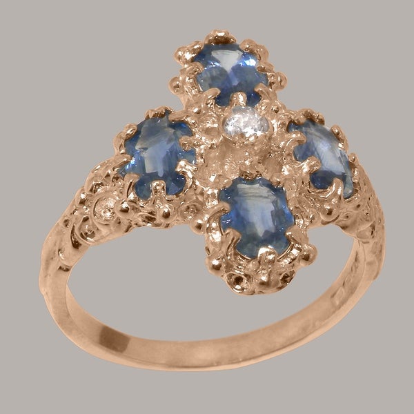 Rose Gold CZ & Sapphire Womens Cluster Ring - Full 9ct UK Hallmark Carousel 1