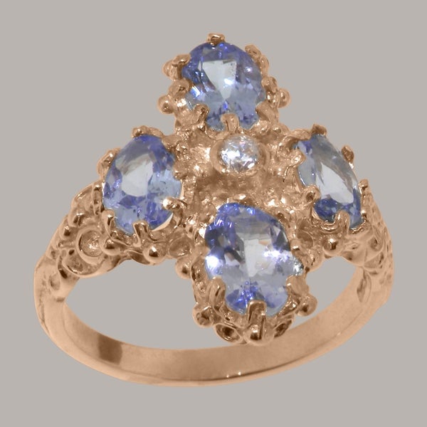 Rose Gold Natural Diamond & Tanzanite Womens Cluster Ring - Full 9ct UK Hallmark Carousel 1