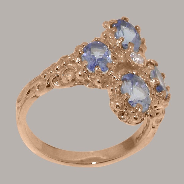 Rose Gold Natural Diamond & Tanzanite Womens Cluster Ring - Full 9ct UK Hallmark Carousel 2