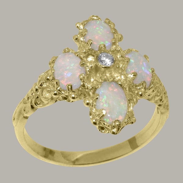 Gold Natural Diamond & Opal Womens Cluster Ring - Full 9ct UK Hallmark Carousel 1