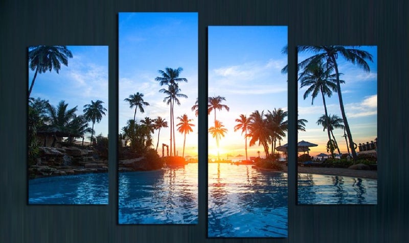 X'MAS SALE FREE SHIPPING -Large 4 Piece Canvas Art Print - Sunset Tropical Ocean Carousel 1