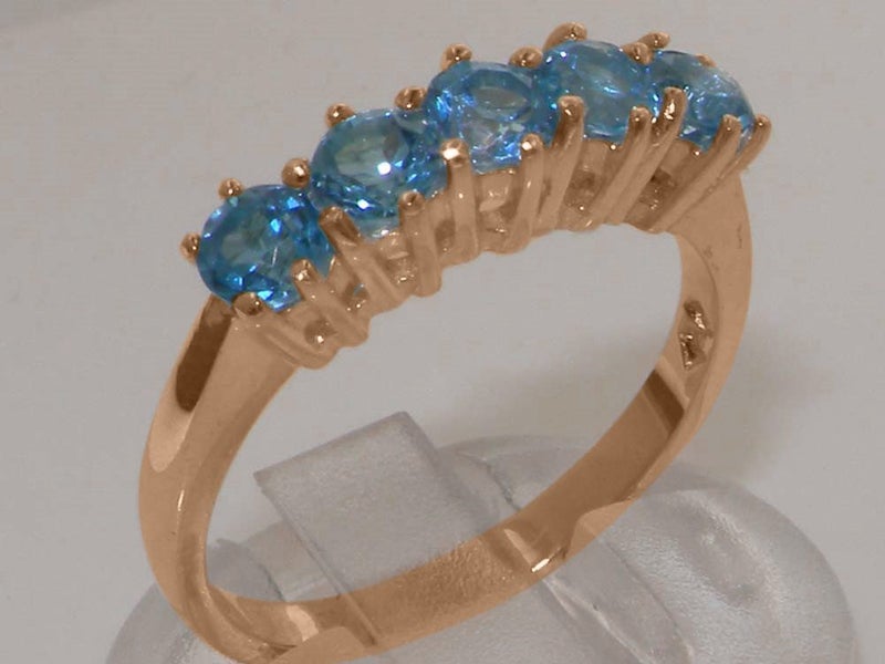 Rose Gold Natural Blue Topaz Womens Eternity Ring - Full 9ct UK Hallmark Carousel 1