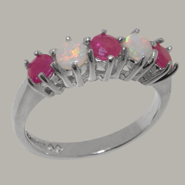 Sterling Silver Natural Ruby & Opal Womens Eternity Ring - Full 925 UK Hallmark Carousel 1