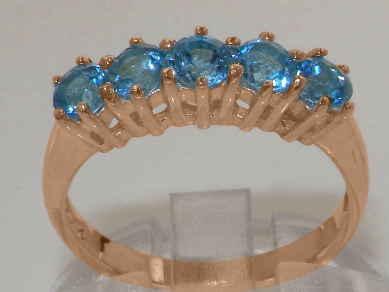 Rose Gold Natural Blue Topaz Womens Eternity Ring - Full 9ct UK Hallmark Carousel 2