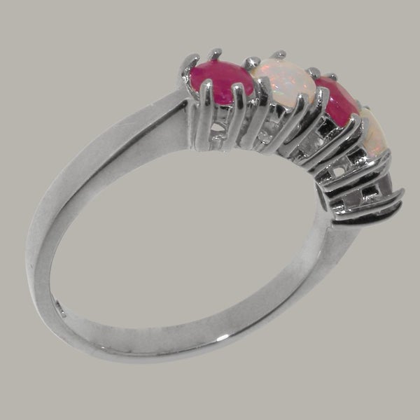 Sterling Silver Natural Ruby & Opal Womens Eternity Ring - Full 925 UK Hallmark Carousel 2