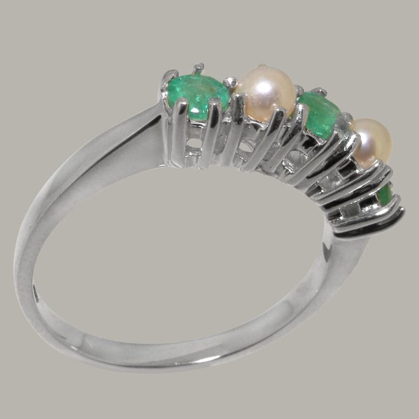 Sterling Silver Real Emerald & Pearl Womens Eternity Ring - Full 925 UK Hallmark Carousel 2