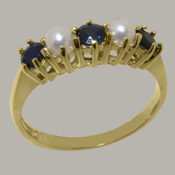 Gold Natural Sapphire & Pearl Womens Eternity Ring - Full 9ct UK Hallmark Carousel 1